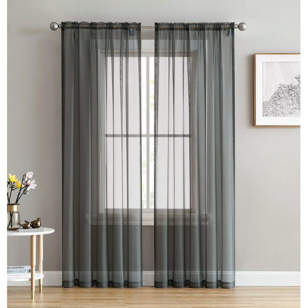 HLC.ME Silver Grey Sheer Voile Window Treatment Rod Pocket Curtain Panels for Bedroom and Living Room 54 x 84 inches Long, Set of 2 